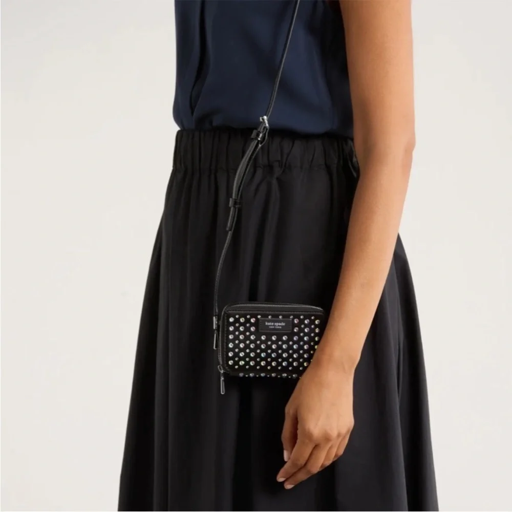 Kate Spade Black and Silver Studded Crossbody micro bag